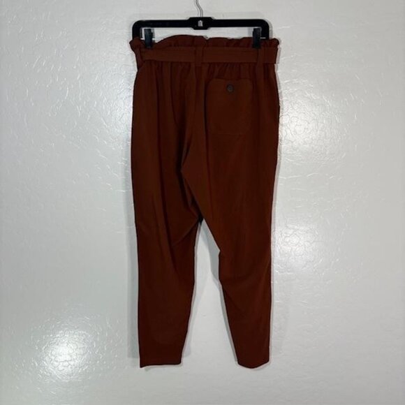 Athleta Pants Womens 6 Brown High Rise Paperbag Waist Ankle Pockets Tie Belt - Picture 3 of 9